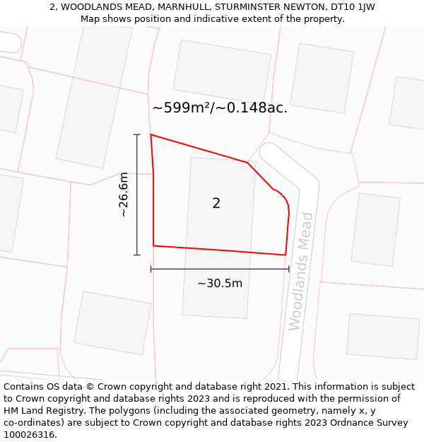 2, WOODLANDS MEAD, MARNHULL, STURMINSTER NEWTON, DT10 1JW: Plot and title map