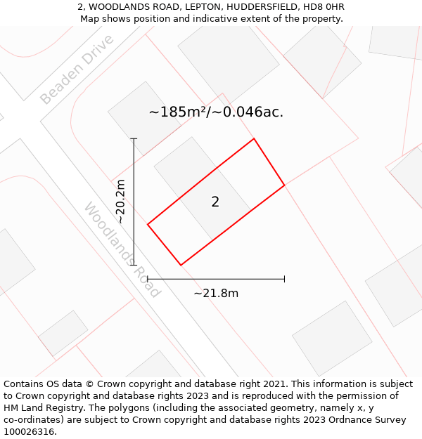 2, WOODLANDS ROAD, LEPTON, HUDDERSFIELD, HD8 0HR: Plot and title map