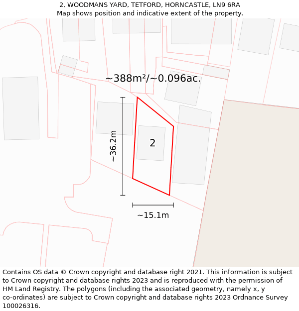 2, WOODMANS YARD, TETFORD, HORNCASTLE, LN9 6RA: Plot and title map