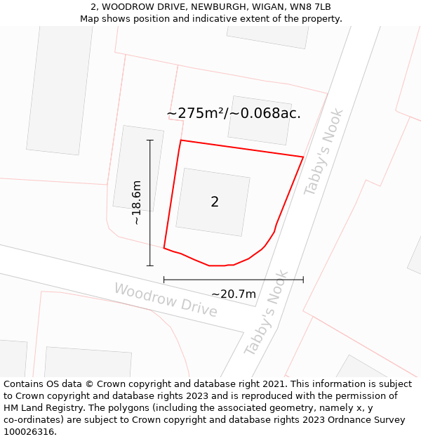 2, WOODROW DRIVE, NEWBURGH, WIGAN, WN8 7LB: Plot and title map