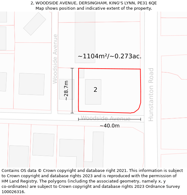 2, WOODSIDE AVENUE, DERSINGHAM, KING'S LYNN, PE31 6QE: Plot and title map