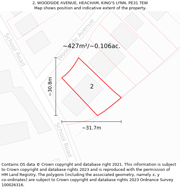 2, WOODSIDE AVENUE, HEACHAM, KING'S LYNN, PE31 7EW: Plot and title map