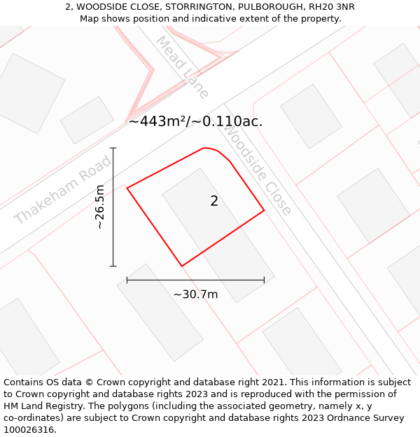 2, WOODSIDE CLOSE, STORRINGTON, PULBOROUGH, RH20 3NR: Plot and title map