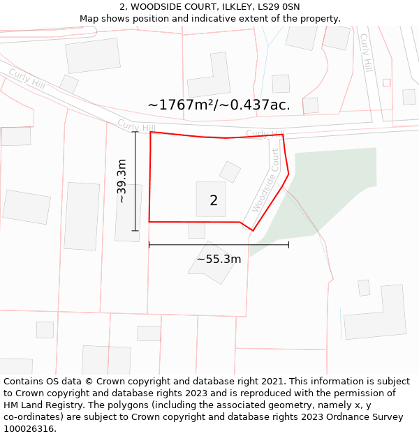 2, WOODSIDE COURT, ILKLEY, LS29 0SN: Plot and title map