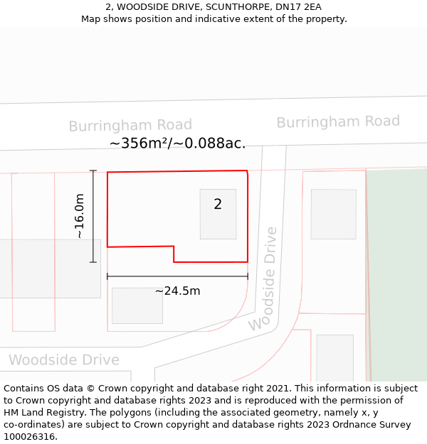 2, WOODSIDE DRIVE, SCUNTHORPE, DN17 2EA: Plot and title map