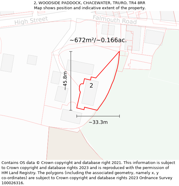 2, WOODSIDE PADDOCK, CHACEWATER, TRURO, TR4 8RR: Plot and title map