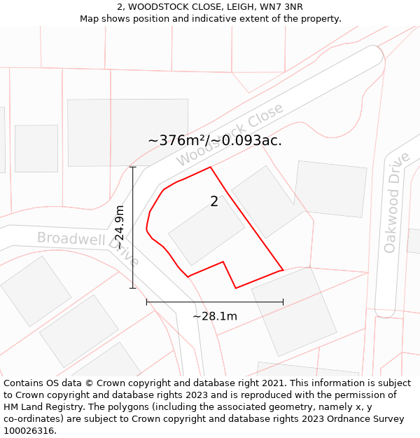 2, WOODSTOCK CLOSE, LEIGH, WN7 3NR: Plot and title map