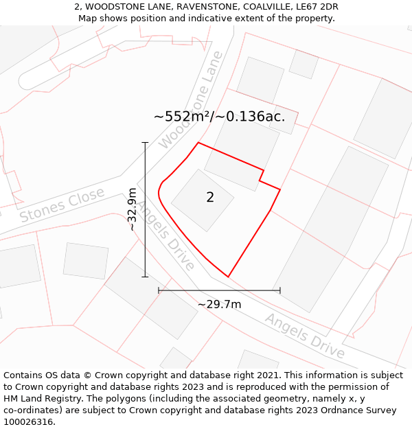 2, WOODSTONE LANE, RAVENSTONE, COALVILLE, LE67 2DR: Plot and title map