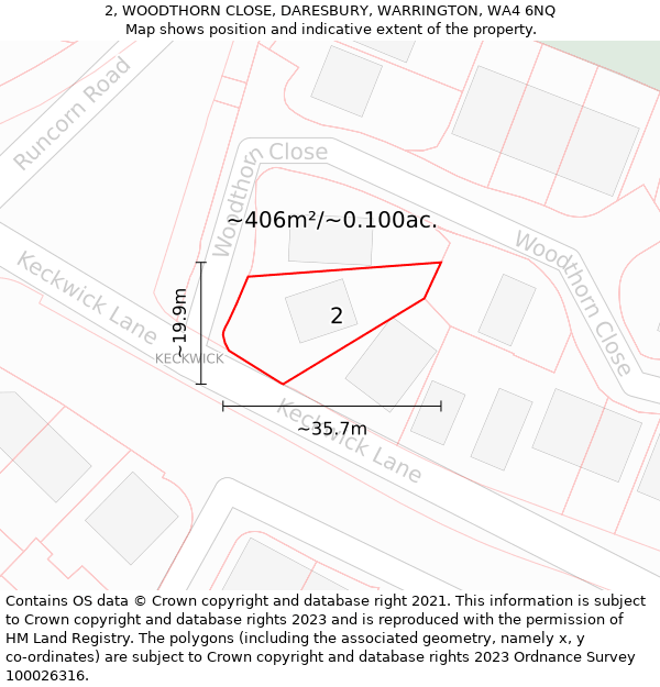 2, WOODTHORN CLOSE, DARESBURY, WARRINGTON, WA4 6NQ: Plot and title map