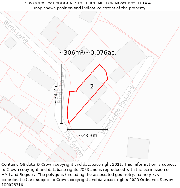 2, WOODVIEW PADDOCK, STATHERN, MELTON MOWBRAY, LE14 4HL: Plot and title map