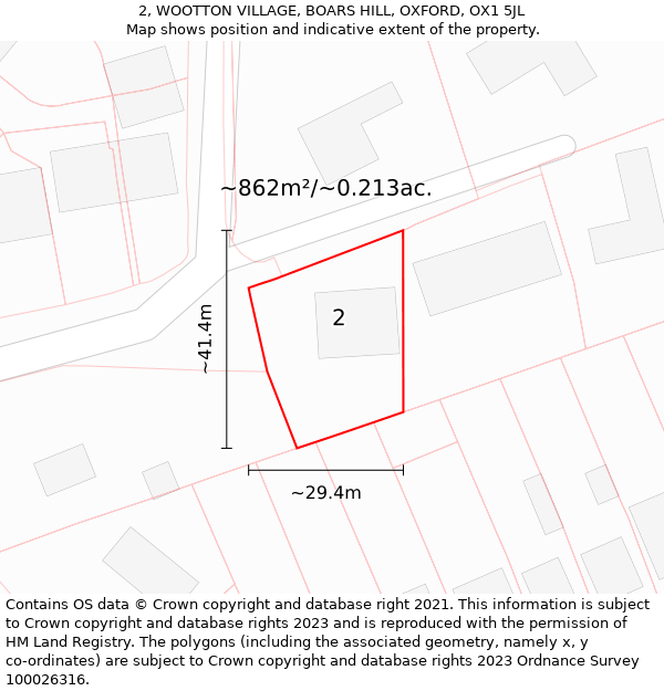 2, WOOTTON VILLAGE, BOARS HILL, OXFORD, OX1 5JL: Plot and title map