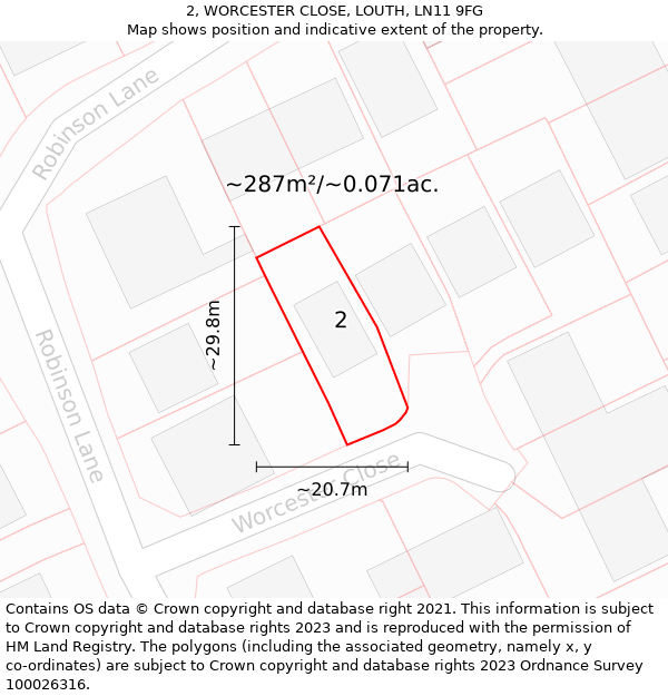 2, WORCESTER CLOSE, LOUTH, LN11 9FG: Plot and title map