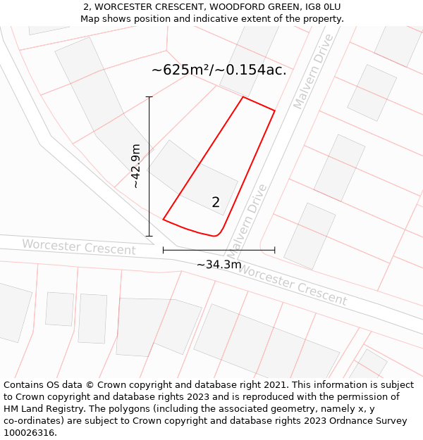 2, WORCESTER CRESCENT, WOODFORD GREEN, IG8 0LU: Plot and title map
