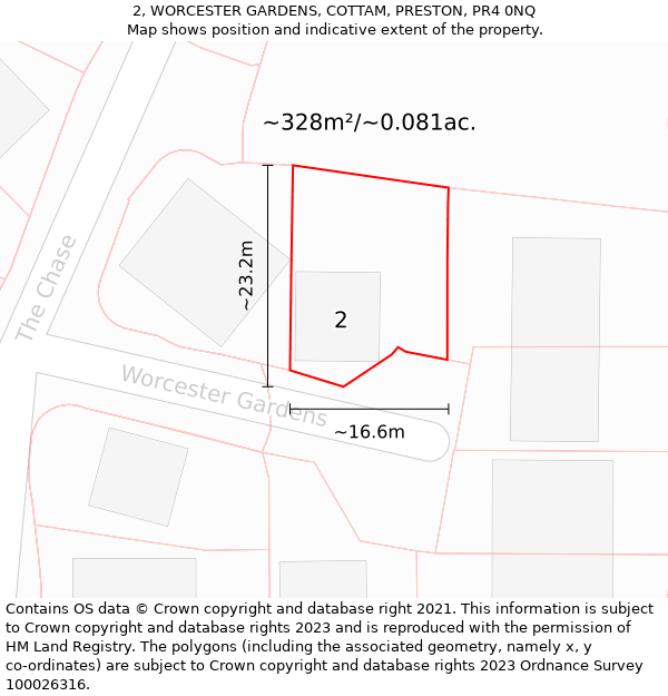 2, WORCESTER GARDENS, COTTAM, PRESTON, PR4 0NQ: Plot and title map