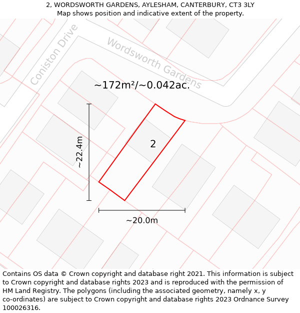 2, WORDSWORTH GARDENS, AYLESHAM, CANTERBURY, CT3 3LY: Plot and title map