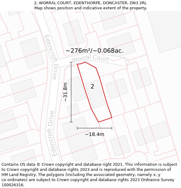 2, WORRAL COURT, EDENTHORPE, DONCASTER, DN3 2RL: Plot and title map