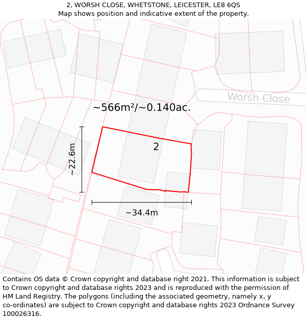 2, WORSH CLOSE, WHETSTONE, LEICESTER, LE8 6QS: Plot and title map