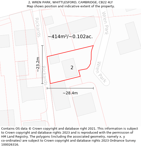 2, WREN PARK, WHITTLESFORD, CAMBRIDGE, CB22 4LY: Plot and title map