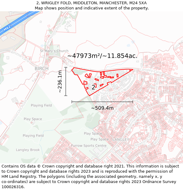 2, WRIGLEY FOLD, MIDDLETON, MANCHESTER, M24 5XA: Plot and title map