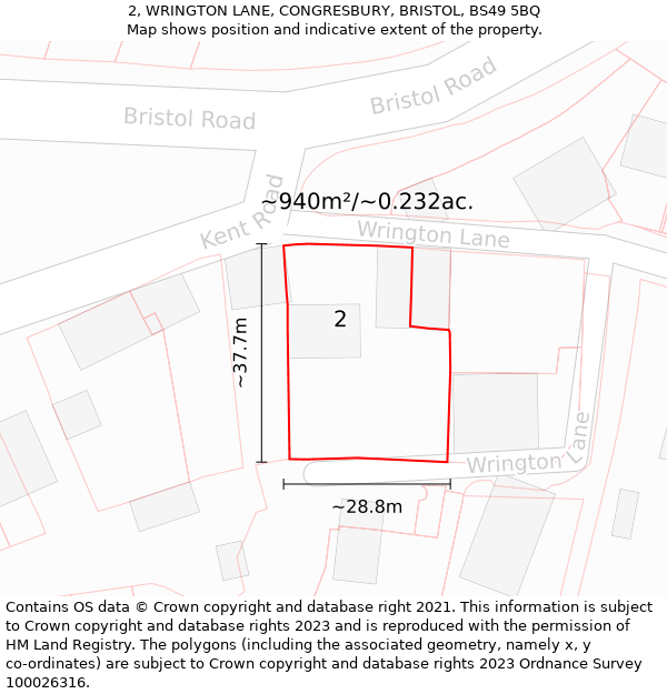 2, WRINGTON LANE, CONGRESBURY, BRISTOL, BS49 5BQ: Plot and title map