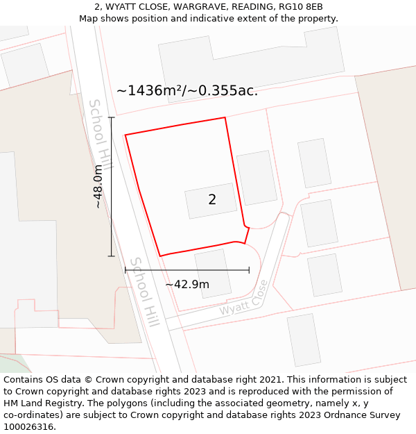 2, WYATT CLOSE, WARGRAVE, READING, RG10 8EB: Plot and title map