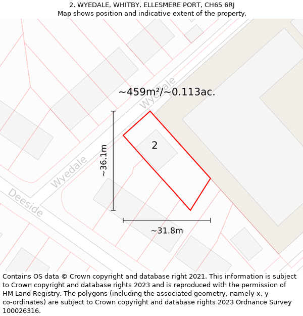 2, WYEDALE, WHITBY, ELLESMERE PORT, CH65 6RJ: Plot and title map