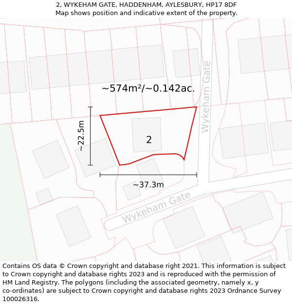 2, WYKEHAM GATE, HADDENHAM, AYLESBURY, HP17 8DF: Plot and title map