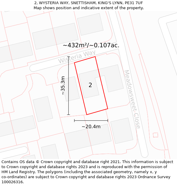 2, WYSTERIA WAY, SNETTISHAM, KING'S LYNN, PE31 7UF: Plot and title map