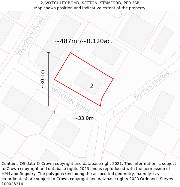 2, WYTCHLEY ROAD, KETTON, STAMFORD, PE9 3SR: Plot and title map