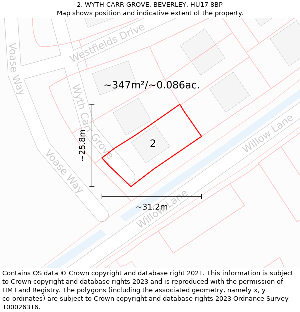 2, WYTH CARR GROVE, BEVERLEY, HU17 8BP: Plot and title map