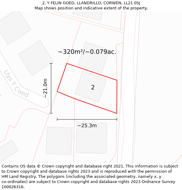 2, Y FELIN GOED, LLANDRILLO, CORWEN, LL21 0SJ: Plot and title map