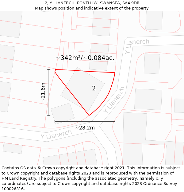 2, Y LLANERCH, PONTLLIW, SWANSEA, SA4 9DR: Plot and title map