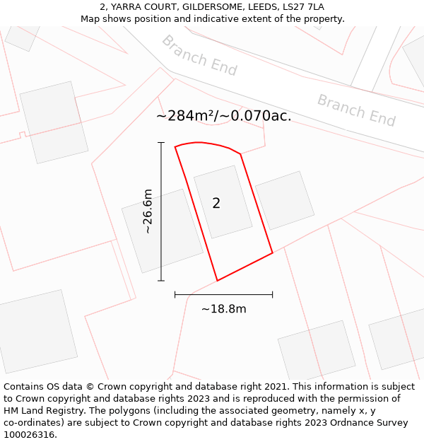 2, YARRA COURT, GILDERSOME, LEEDS, LS27 7LA: Plot and title map