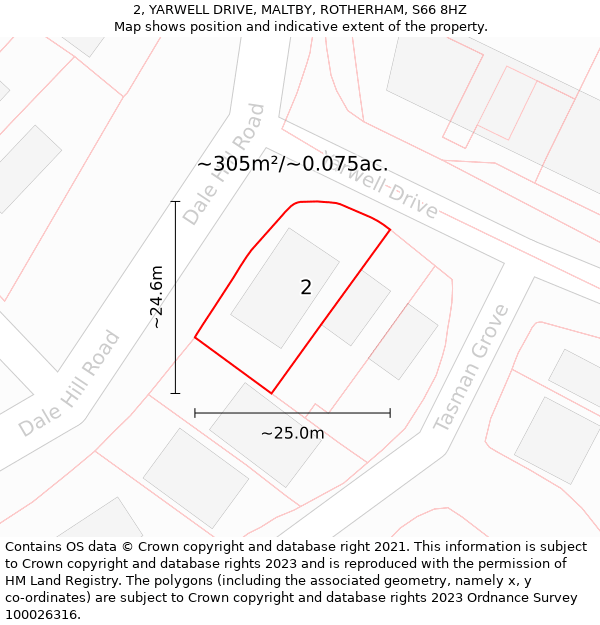 2, YARWELL DRIVE, MALTBY, ROTHERHAM, S66 8HZ: Plot and title map