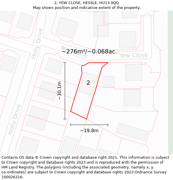 2, YEW CLOSE, HESSLE, HU13 0QQ: Plot and title map