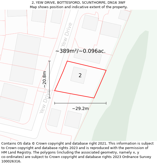 2, YEW DRIVE, BOTTESFORD, SCUNTHORPE, DN16 3WF: Plot and title map