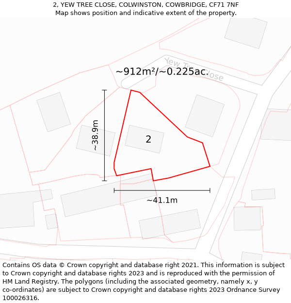 2, YEW TREE CLOSE, COLWINSTON, COWBRIDGE, CF71 7NF: Plot and title map