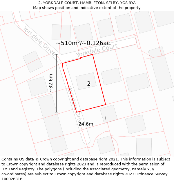 2, YORKDALE COURT, HAMBLETON, SELBY, YO8 9YA: Plot and title map