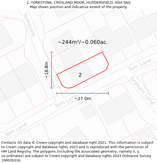 2, YORKSTONE, CROSLAND MOOR, HUDDERSFIELD, HD4 5NQ: Plot and title map