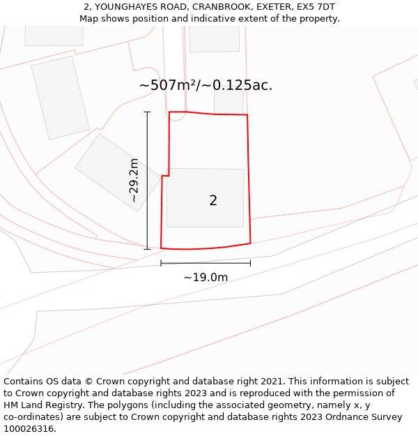 2, YOUNGHAYES ROAD, CRANBROOK, EXETER, EX5 7DT: Plot and title map