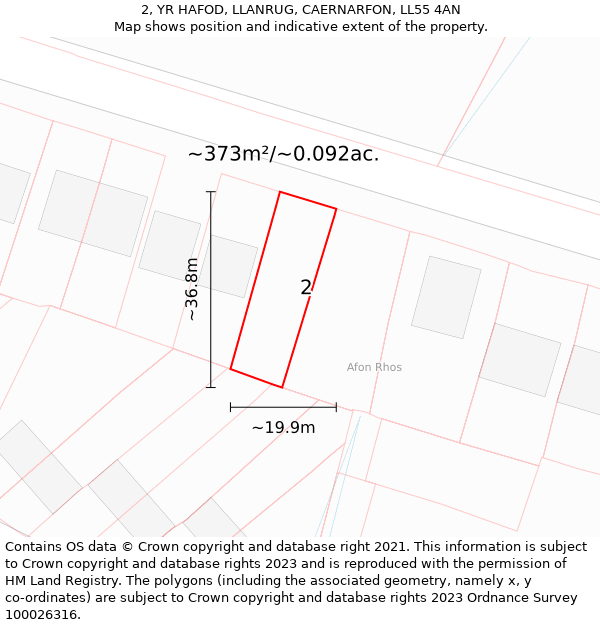 2, YR HAFOD, LLANRUG, CAERNARFON, LL55 4AN: Plot and title map