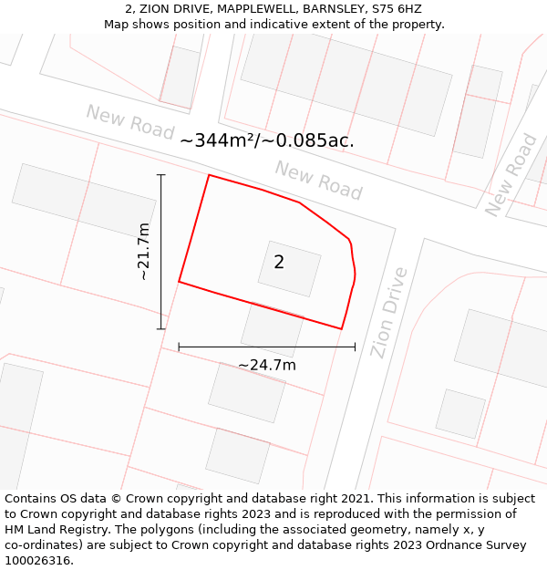 2, ZION DRIVE, MAPPLEWELL, BARNSLEY, S75 6HZ: Plot and title map