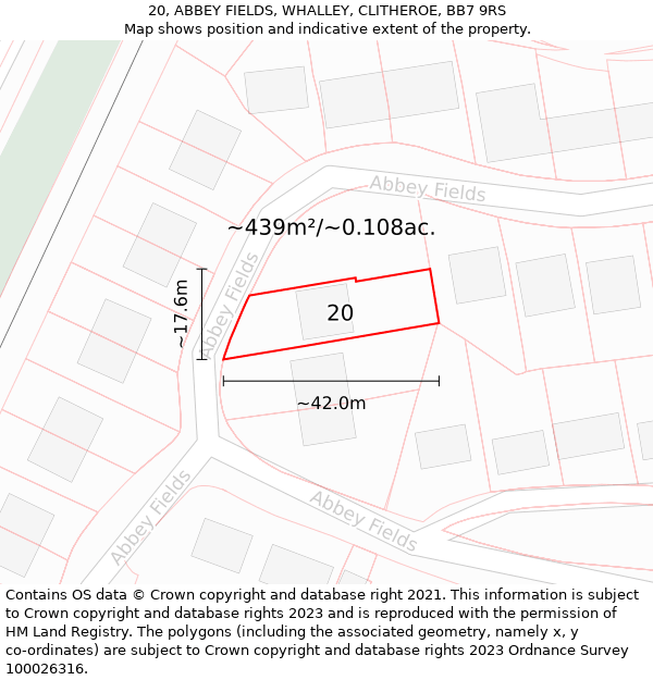 20, ABBEY FIELDS, WHALLEY, CLITHEROE, BB7 9RS: Plot and title map