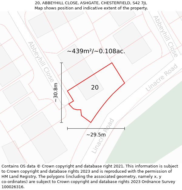 20, ABBEYHILL CLOSE, ASHGATE, CHESTERFIELD, S42 7JL: Plot and title map