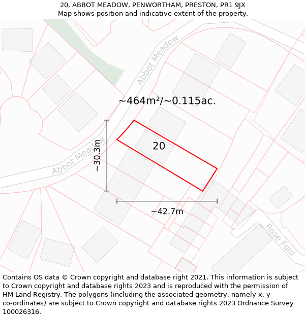 20, ABBOT MEADOW, PENWORTHAM, PRESTON, PR1 9JX: Plot and title map
