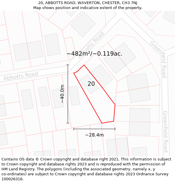 20, ABBOTTS ROAD, WAVERTON, CHESTER, CH3 7NJ: Plot and title map