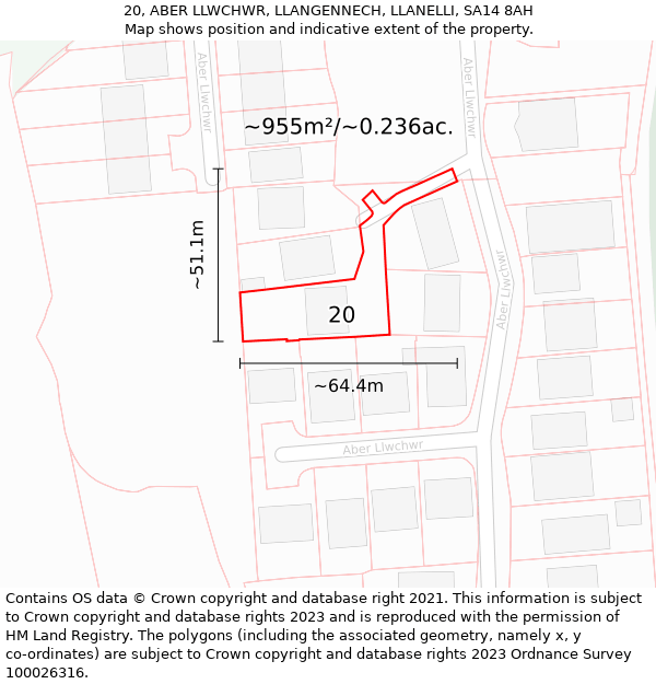 20, ABER LLWCHWR, LLANGENNECH, LLANELLI, SA14 8AH: Plot and title map