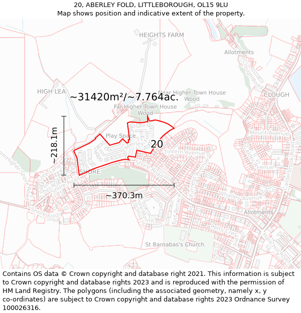 20, ABERLEY FOLD, LITTLEBOROUGH, OL15 9LU: Plot and title map