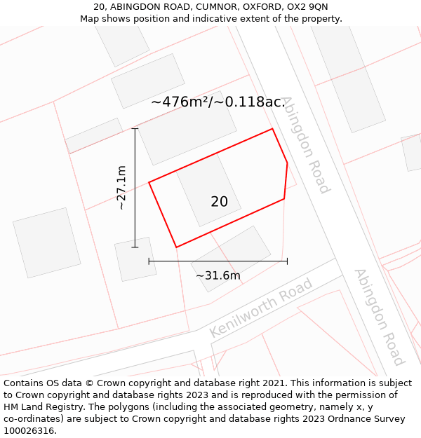 20, ABINGDON ROAD, CUMNOR, OXFORD, OX2 9QN: Plot and title map