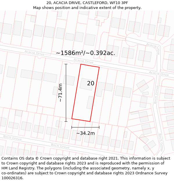 20, ACACIA DRIVE, CASTLEFORD, WF10 3PF: Plot and title map